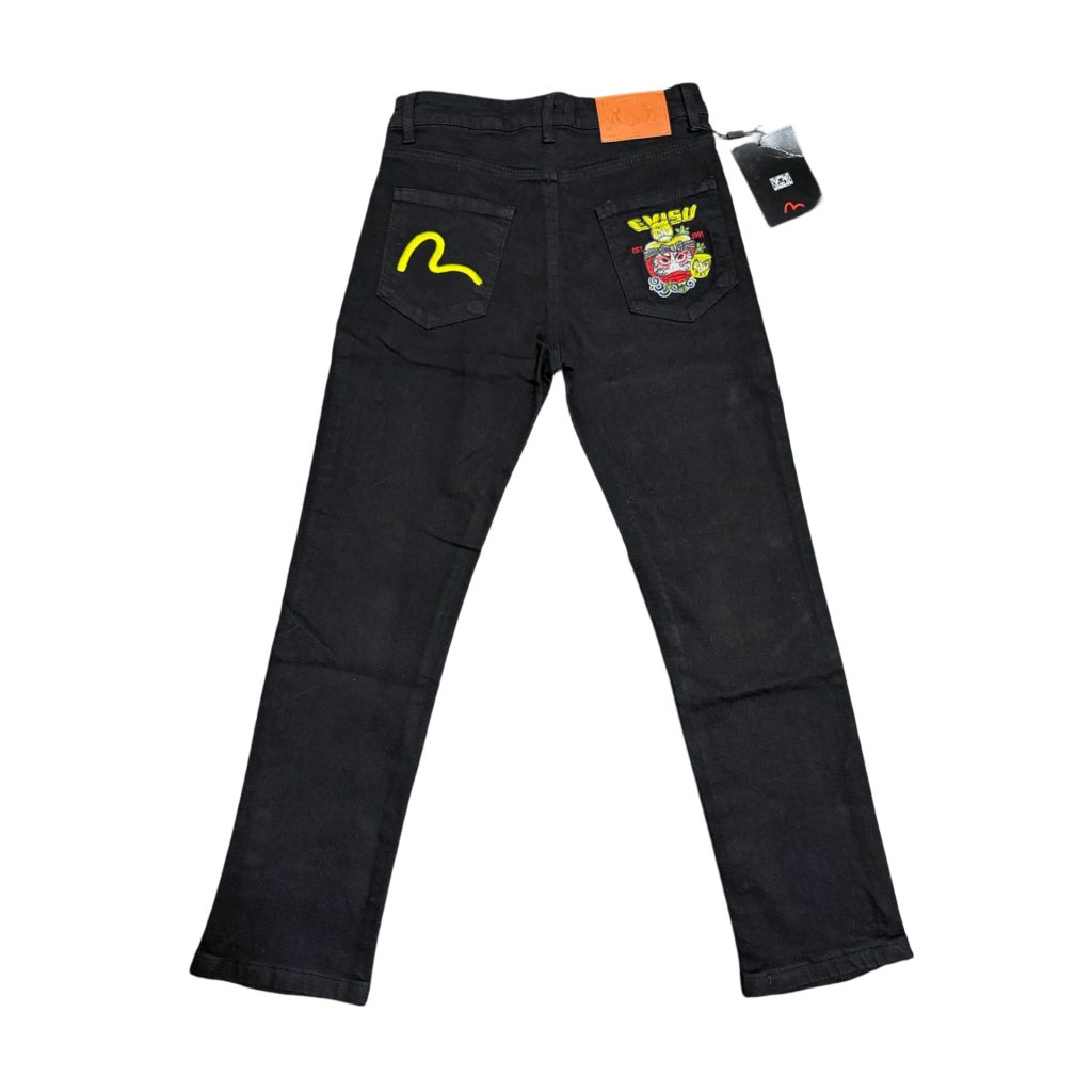 Evisu Yellow Seagull Embroidery Black Jeans OKZY2026362