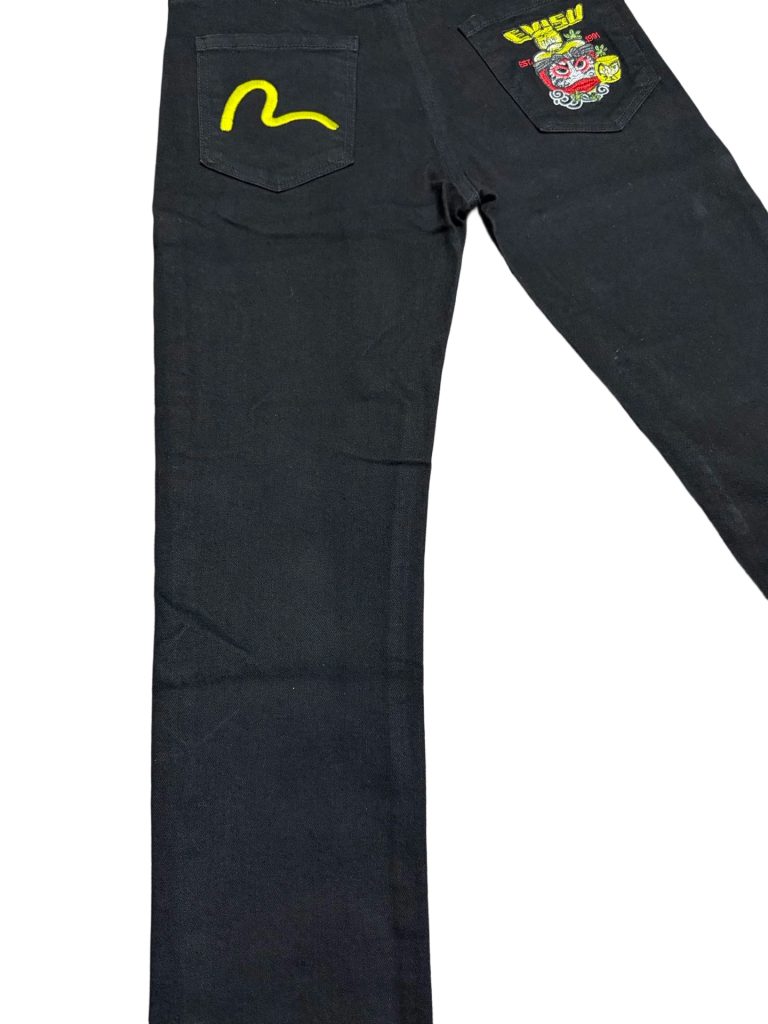 Evisu Yellow Seagull Embroidery Black Jeans OKZY2026362