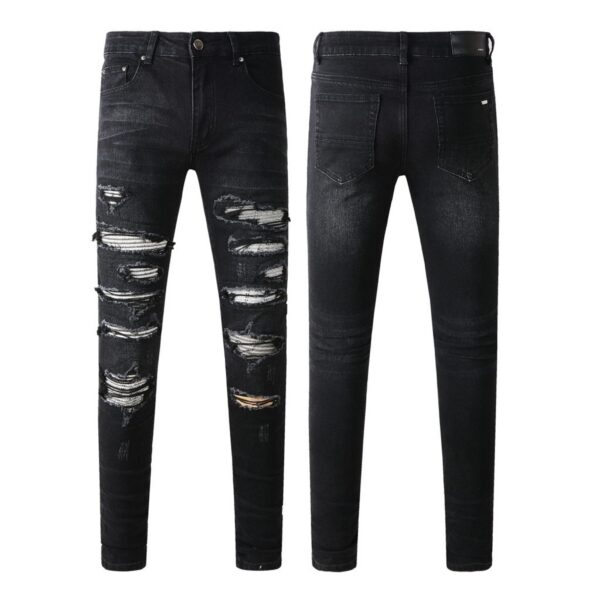Amiri Multi‑Patch Black Ripped Jeans OKZY202636