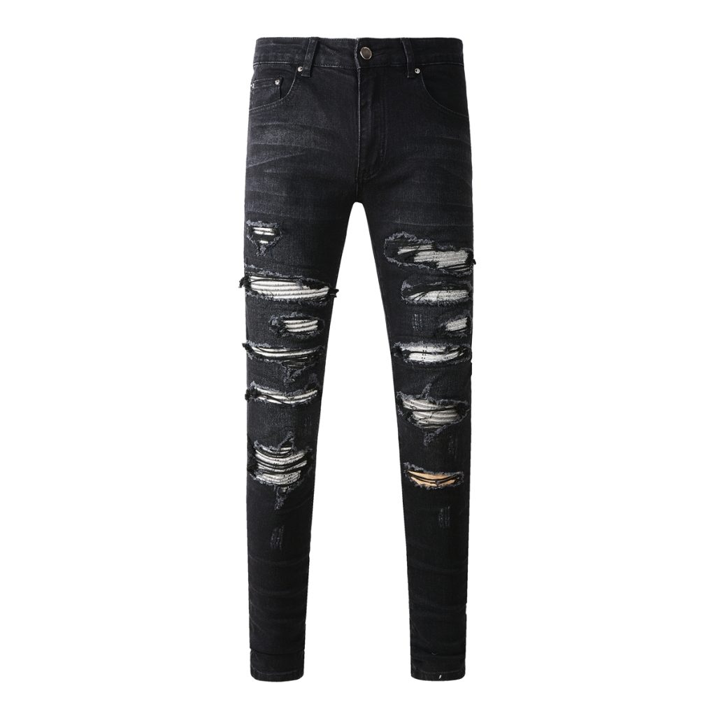 Amiri Multi‑Patch Black Ripped Jeans OKZY202636