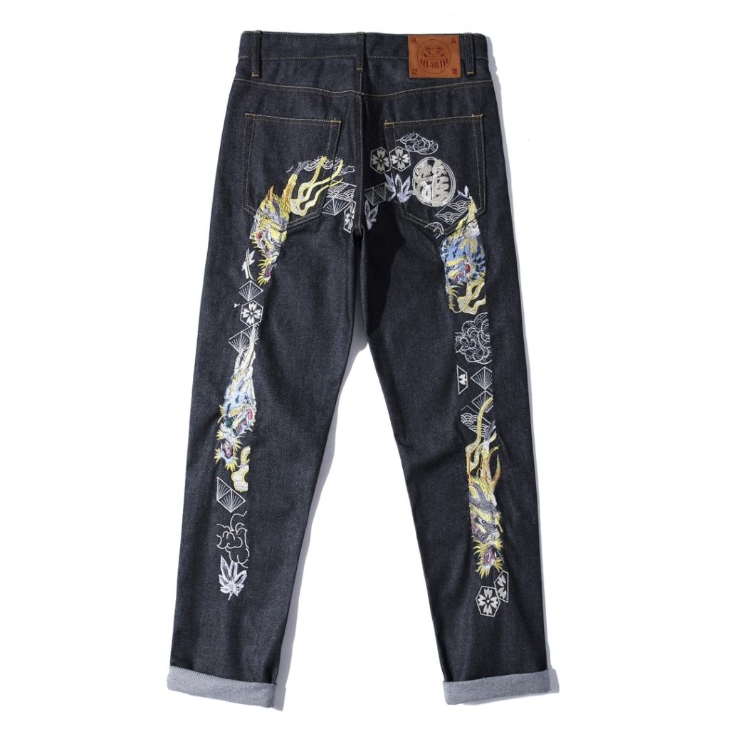 Evisu embroidered sea dragon straight leg pants OKZY2026379