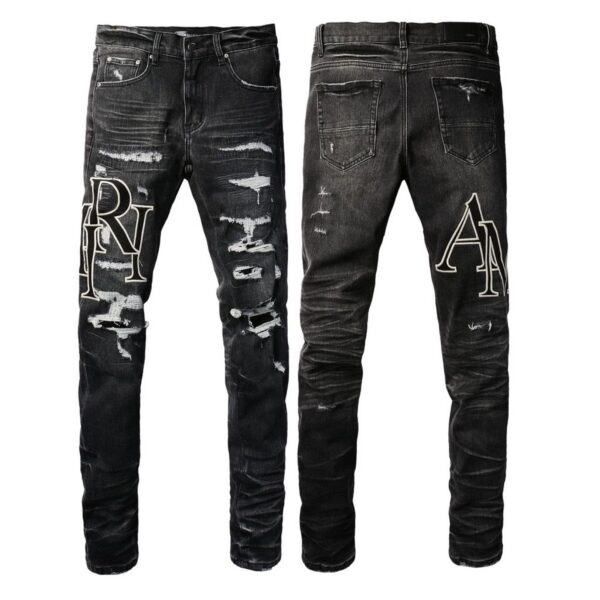 Amiri Black Wash Large Logo Distressed Denim OKZY202637