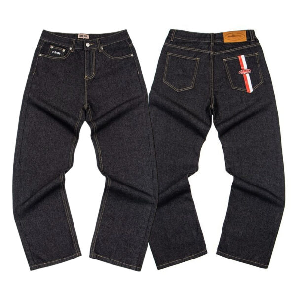 Corteiz Raw Denim Stripe Logo Jeans OKZY2026396