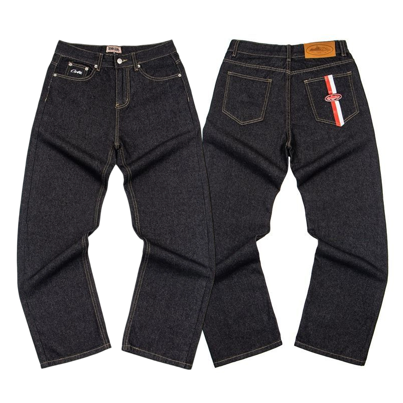 Corteiz Raw Denim Stripe Logo Jeans OKZY2026396
