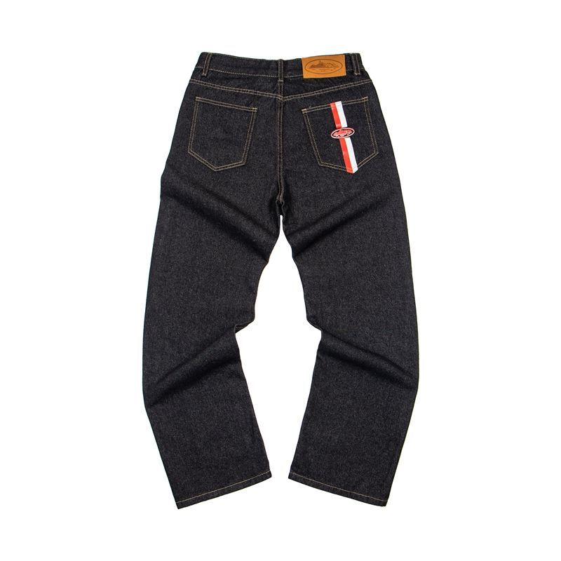 Corteiz Raw Denim Stripe Logo Jeans OKZY2026396