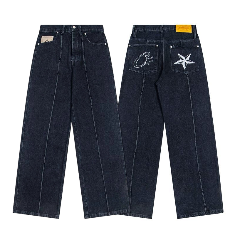 Corteiz Star Embroidery Black Jeans OKZY2026399