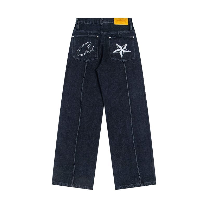 Corteiz Star Embroidery Black Jeans OKZY2026399