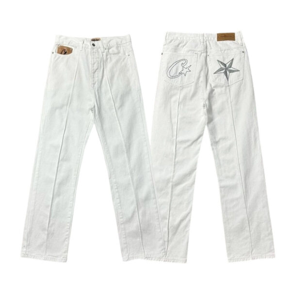 Corteiz White Star Embroidery Seam Jeans OKZY2026400