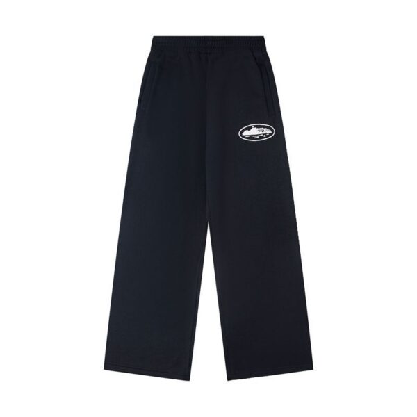 Corteiz Island Logo Black Wide Sweatpants OKZY2026405