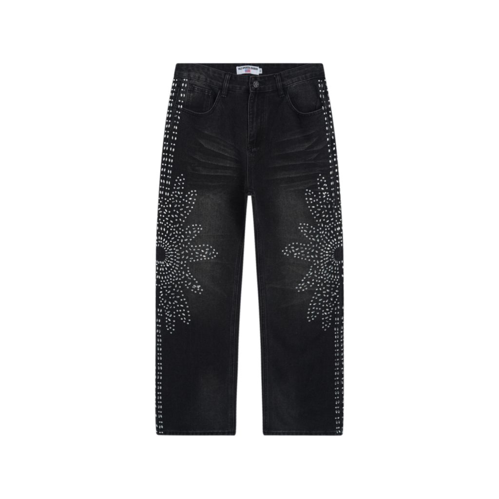 Valley Black Floral Rhinestone Jeans OKZY2026438