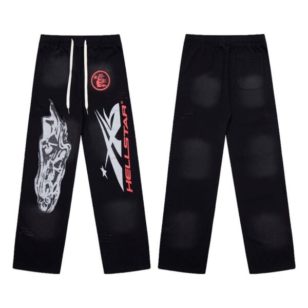 Hellstar Ghost Skull Print Black Wide Leg Sweatpants OKZY2026442