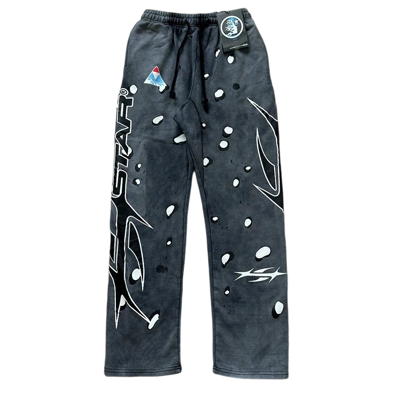 Hellstar Washed Grey Dot Print Flare Pants OKZY2026443