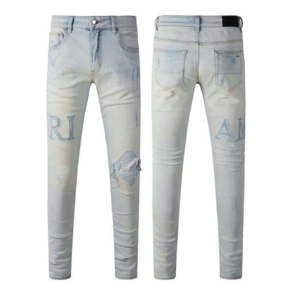 Amiri Rhinestone Letter Ripped Jeans OKZY202644