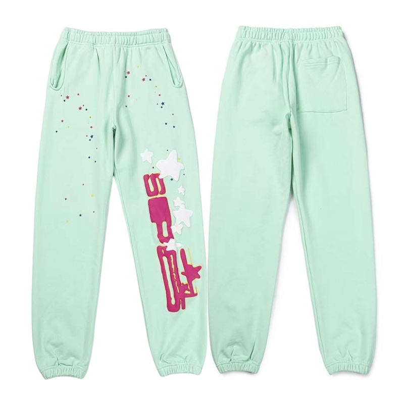 Sp5der Mint Green Side Star Logo Sweatpants OKZY2026457