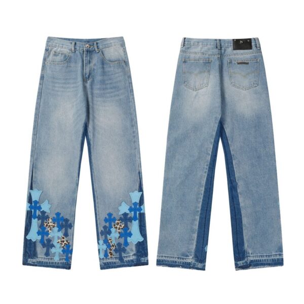 Chrome Hearts Blue Leopard Cross Patch Flared Jeans OKZY2026467