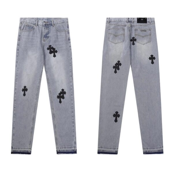 Chrome Hearts Black Cross Patch Light Wash Jeans OKZY2026468