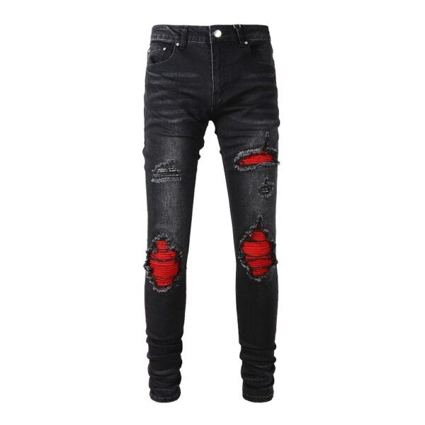 Amiri Red Liner Patch Black Ripped Jeans OKZY202646