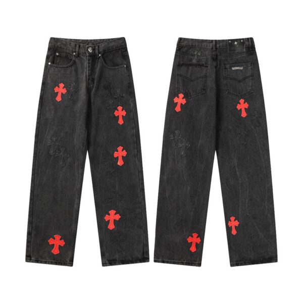 Chrome Hearts Red Cross Patch Washed Black Jeans OKZY2026471