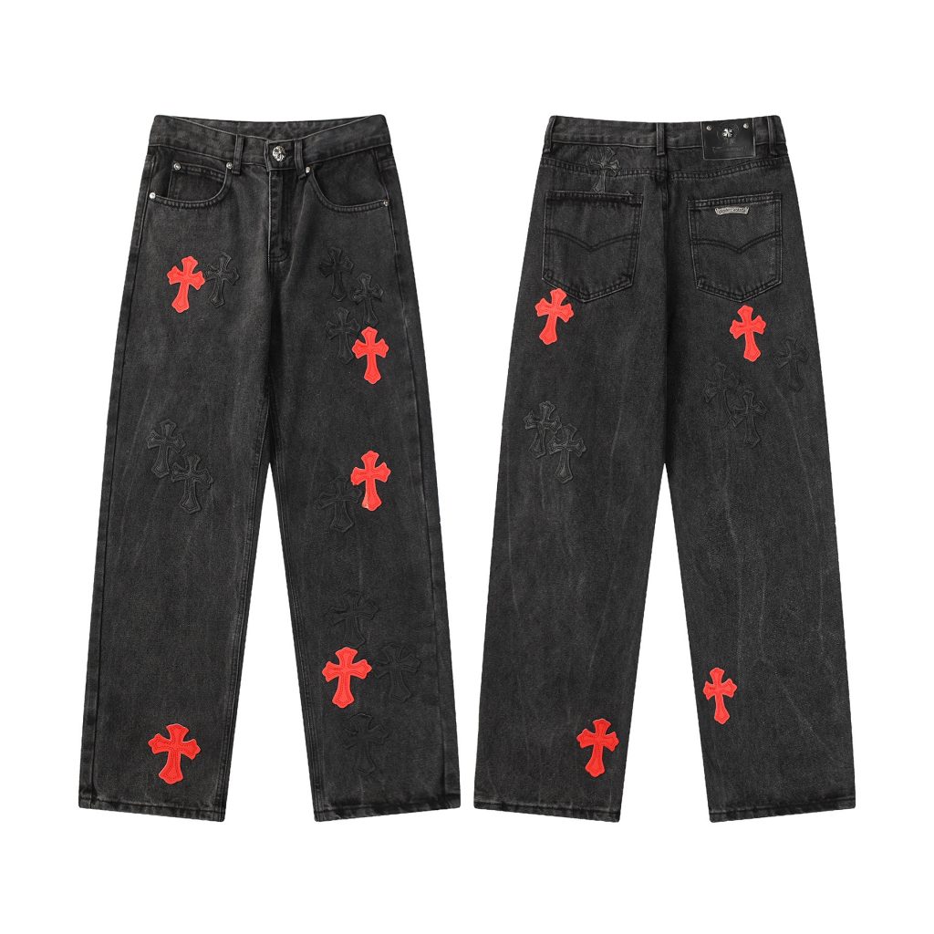 Chrome Hearts Red Cross Patch Washed Black Jeans OKZY2026471
