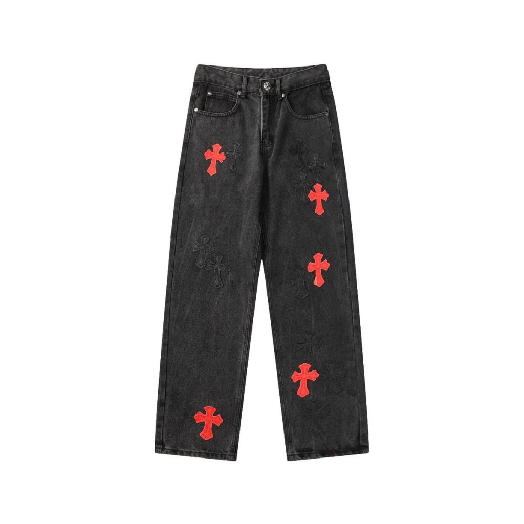 Chrome Hearts Red Cross Patch Washed Black Jeans OKZY2026471