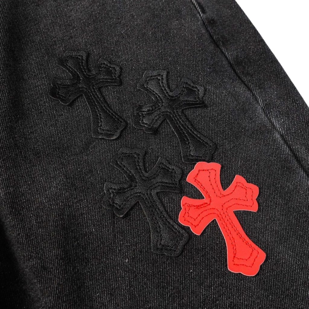 Chrome Hearts Red Cross Patch Washed Black Jeans OKZY2026471