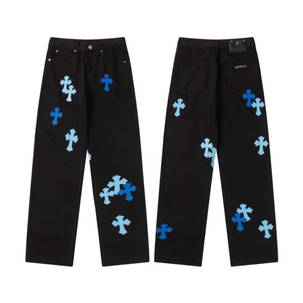 Chrome Hearts Dual Blue Cross Patch Black Jeans OKZY2026472