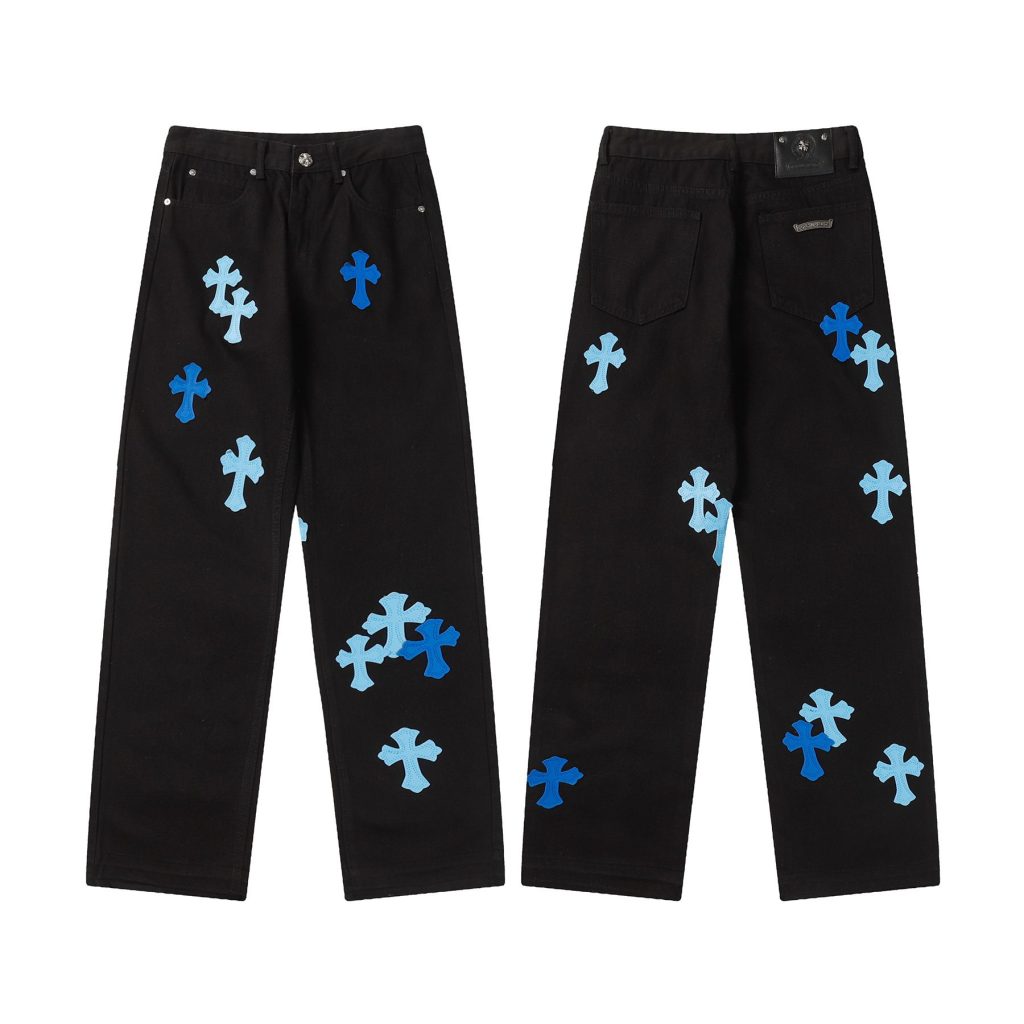 Chrome Hearts Dual Blue Cross Patch Black Jeans OKZY2026472