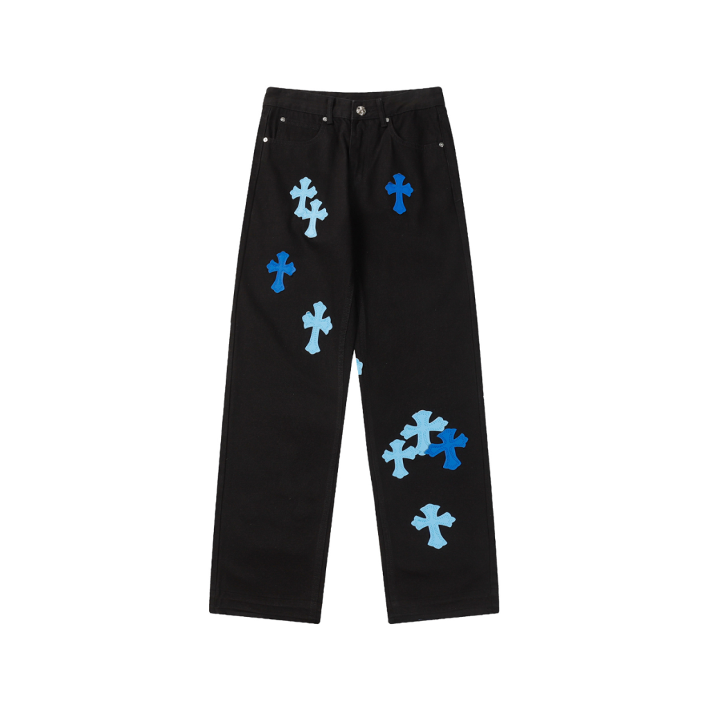 Chrome Hearts Dual Blue Cross Patch Black Jeans OKZY2026472