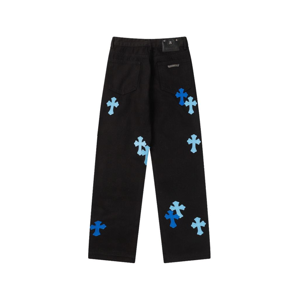 Chrome Hearts Dual Blue Cross Patch Black Jeans OKZY2026472