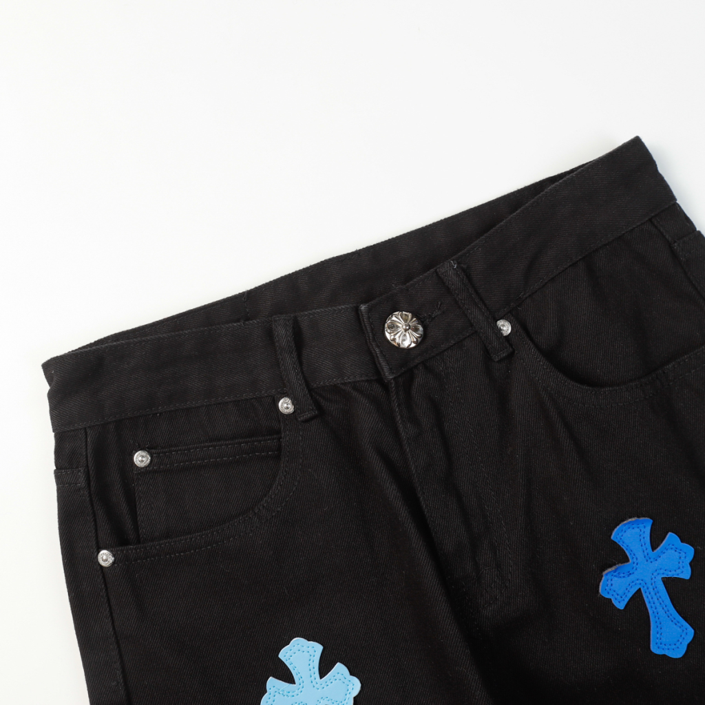 Chrome Hearts Dual Blue Cross Patch Black Jeans OKZY2026472