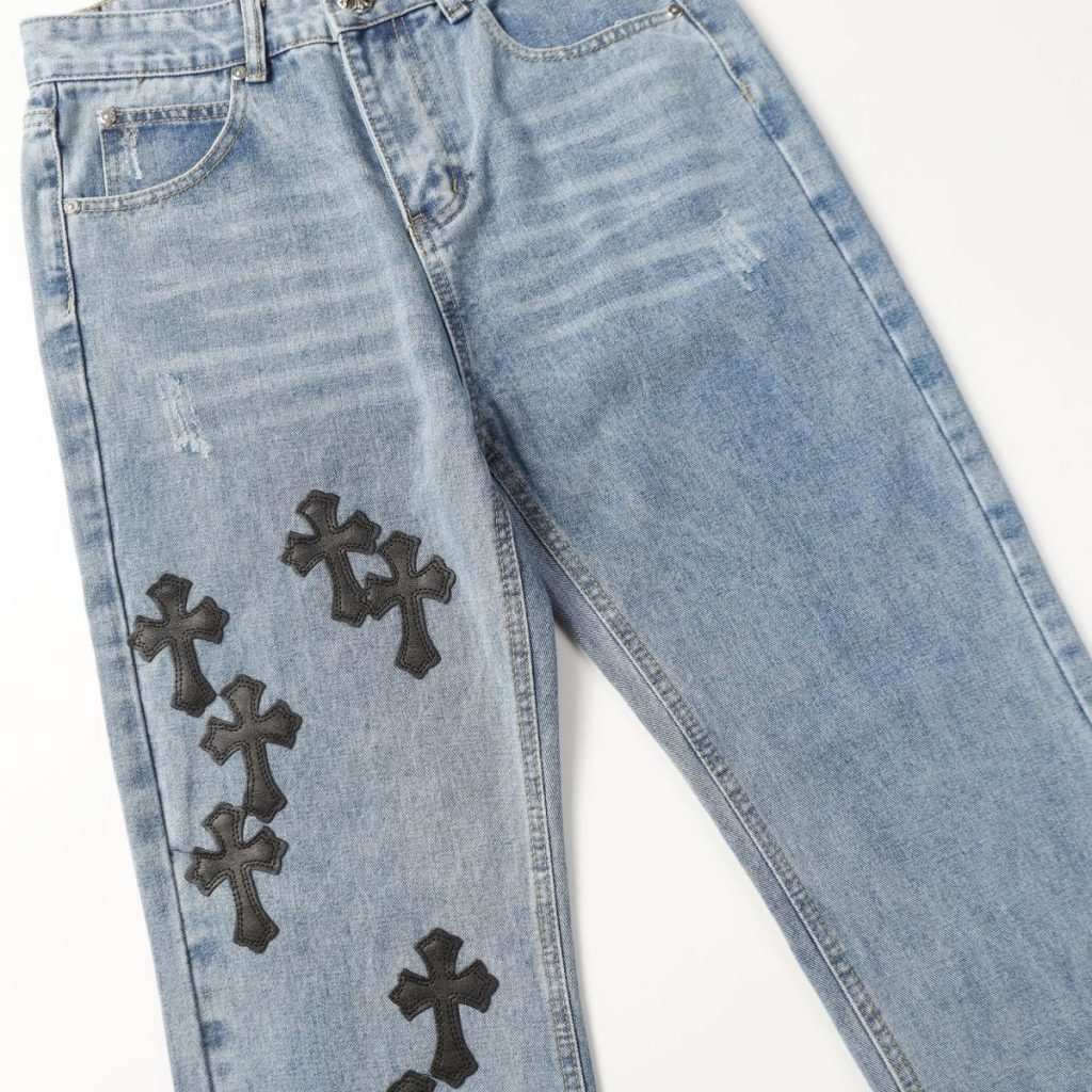 Chrome Hearts Cluster Black Cross Light Wash Jeans OKZY2026475