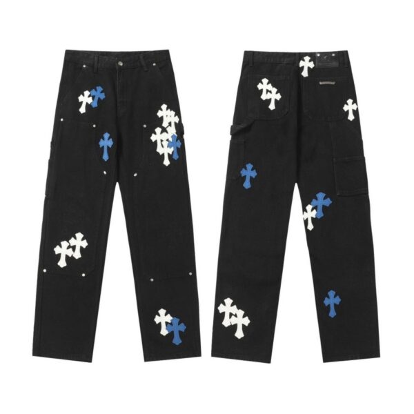 Chrome Hearts White & Blue Cross Patch Carpenter Pants OKZY2026476