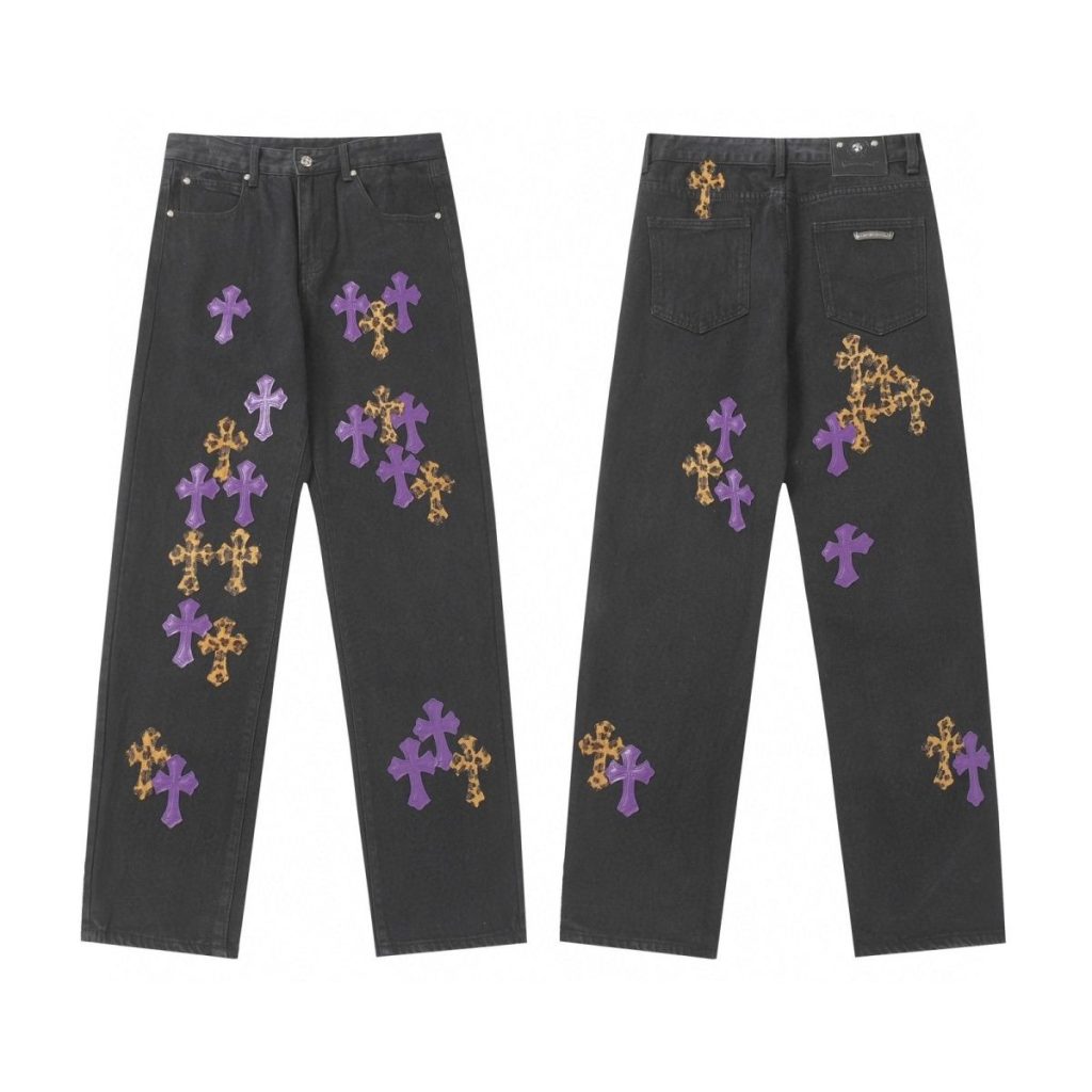 Chrome Hearts Purple Leopard Cross Patch Black Jeans OKZY2026479