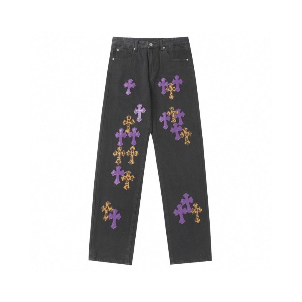 Chrome Hearts Purple Leopard Cross Patch Black Jeans OKZY2026479