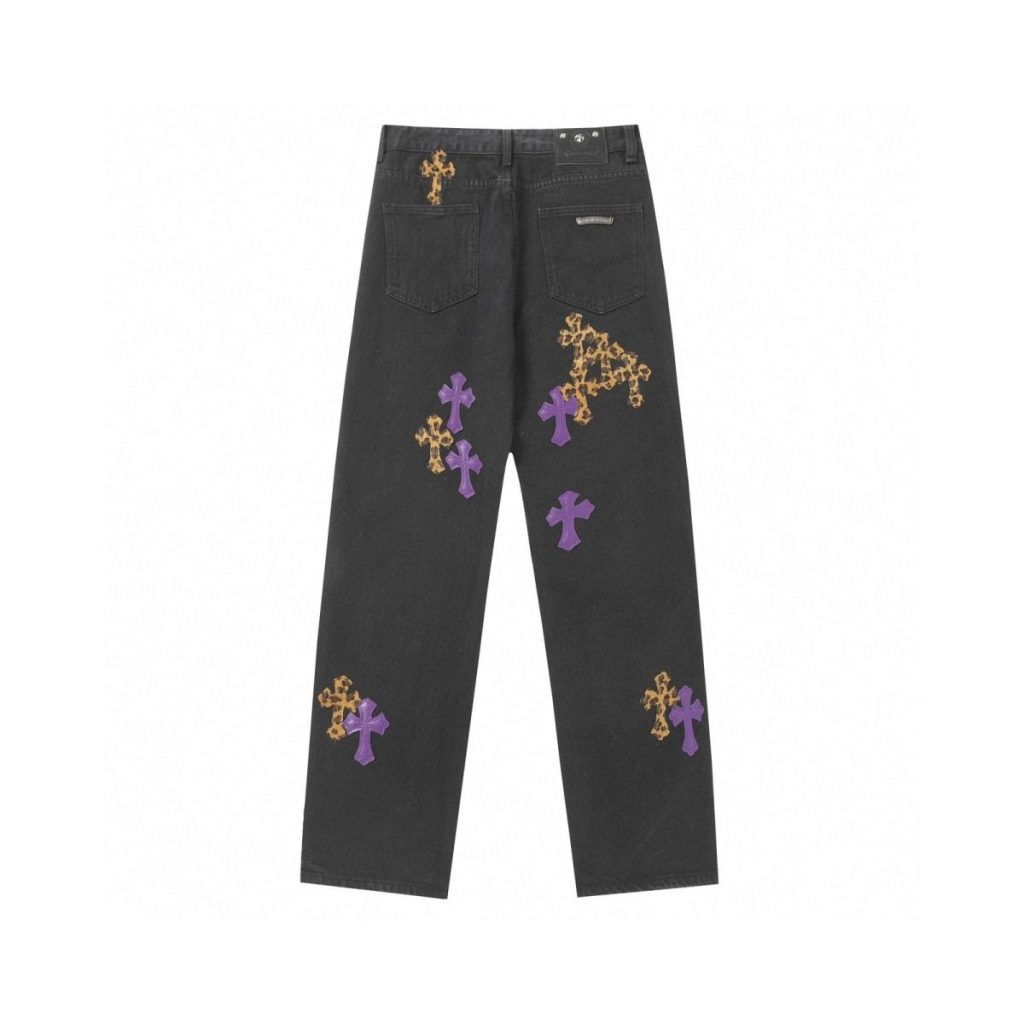 Chrome Hearts Purple Leopard Cross Patch Black Jeans OKZY2026479