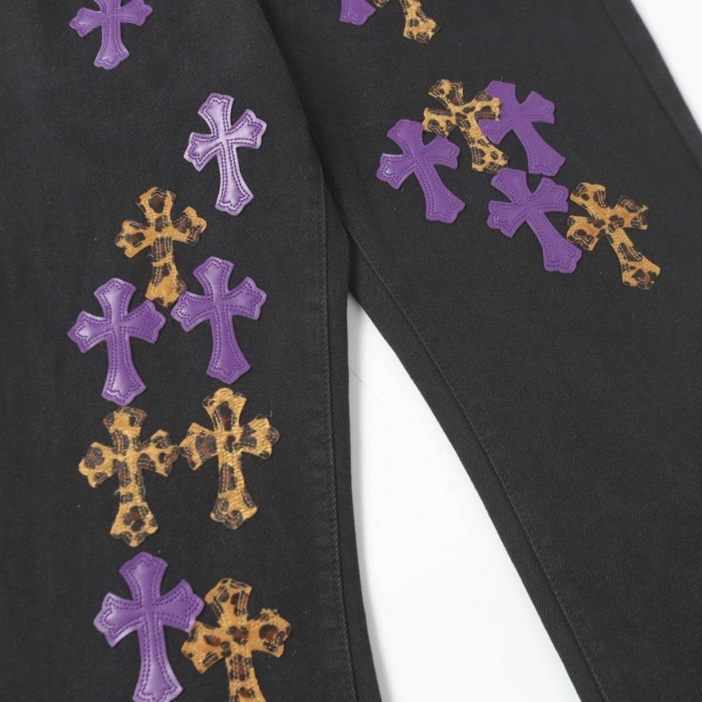 Chrome Hearts Purple Leopard Cross Patch Black Jeans OKZY2026479