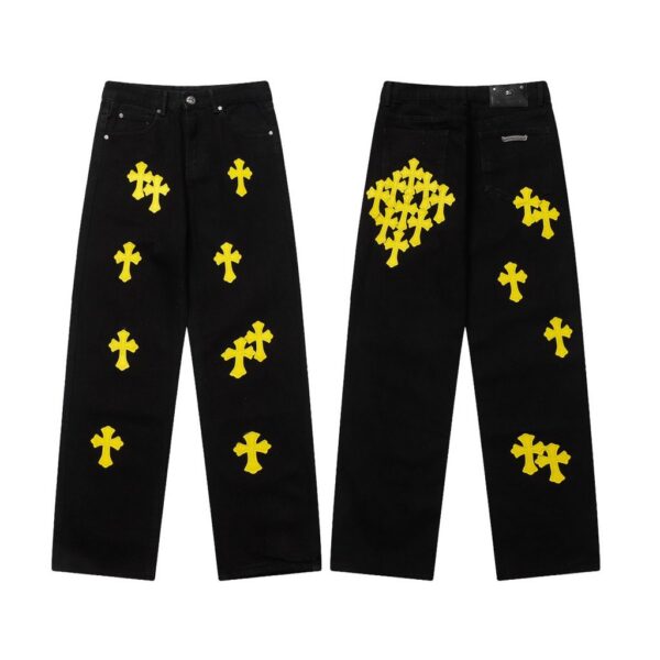 Chrome Hearts Yellow Cross Patch Stacked Black Jeans OKZY2026481