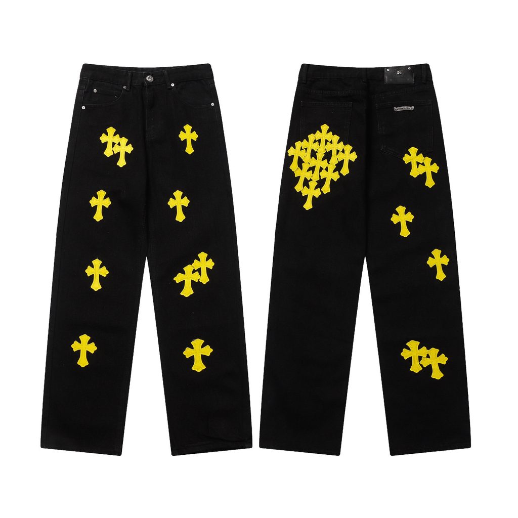 Chrome Hearts Yellow Cross Patch Stacked Black Jeans OKZY2026481