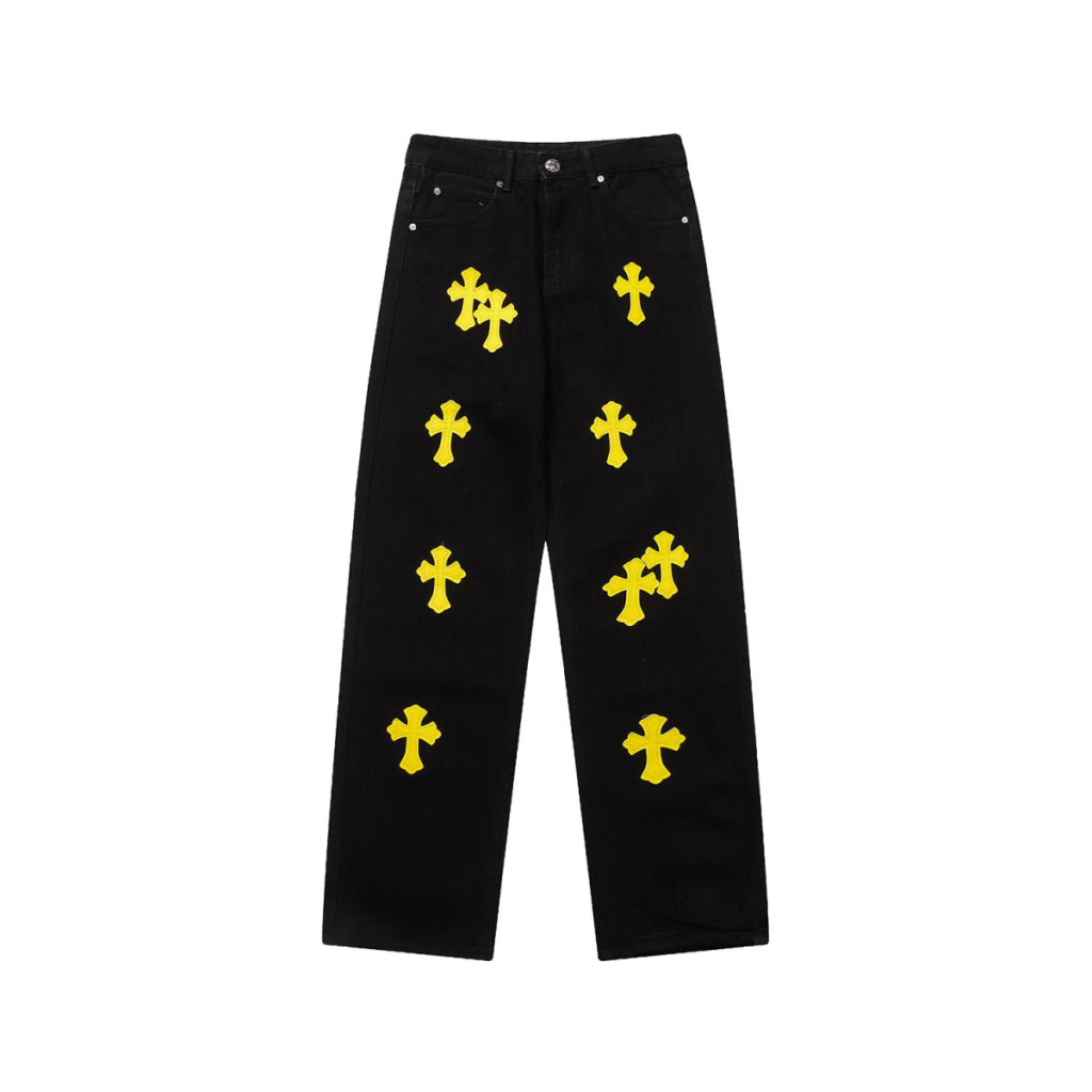 Chrome Hearts Yellow Cross Patch Stacked Black Jeans OKZY2026481