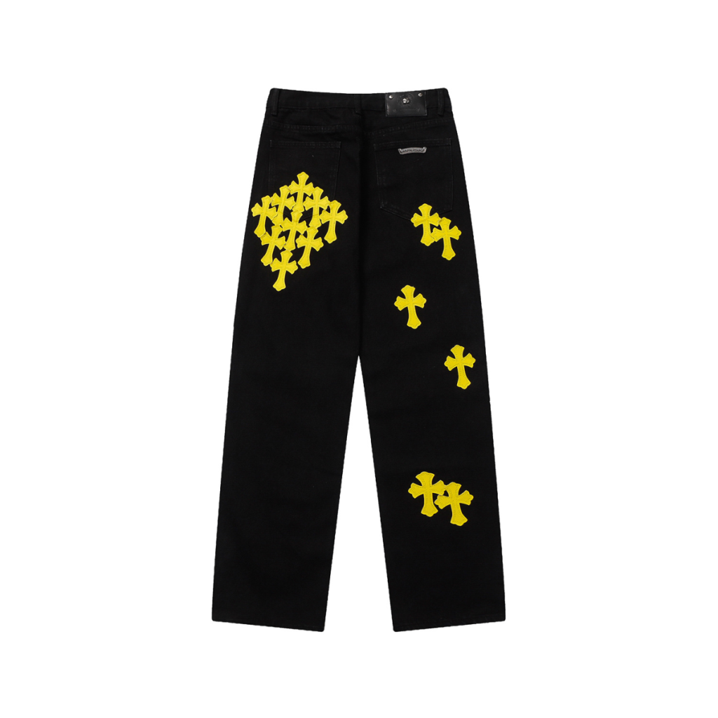 Chrome Hearts Yellow Cross Patch Stacked Black Jeans OKZY2026481