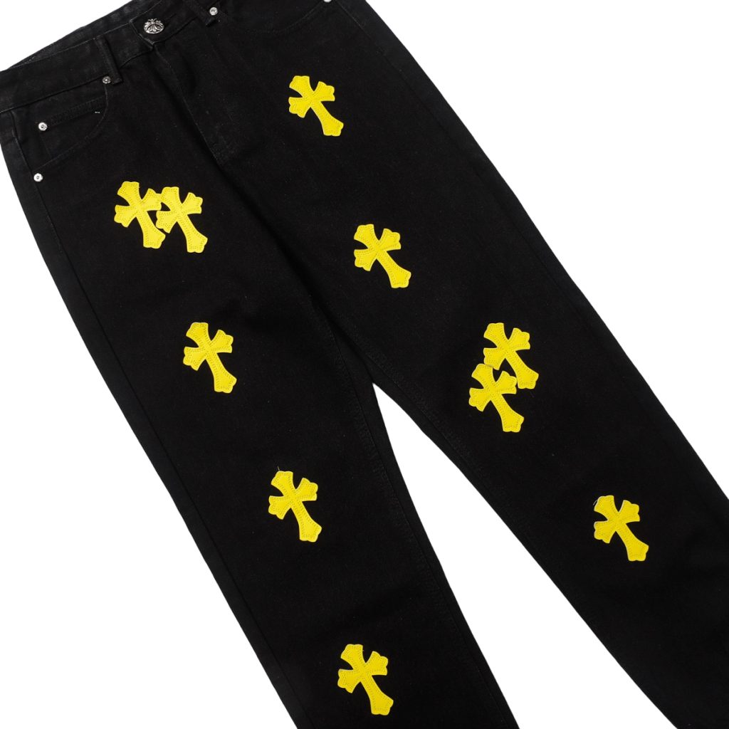 Chrome Hearts Yellow Cross Patch Stacked Black Jeans OKZY2026481