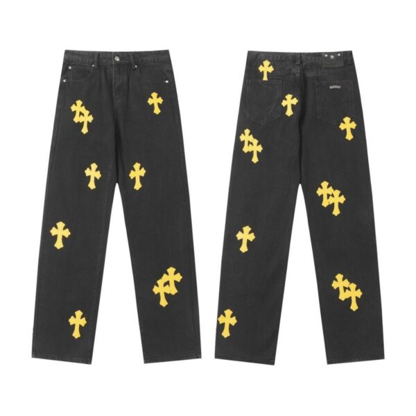 Chrome Hearts Yellow Cross Patch Loose Black Jeans OKZY2026482