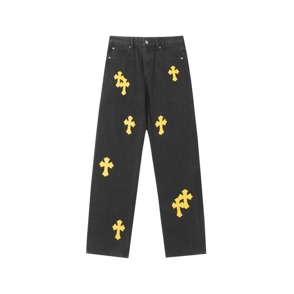 Chrome Hearts Yellow Cross Patch Loose Black Jeans OKZY2026482