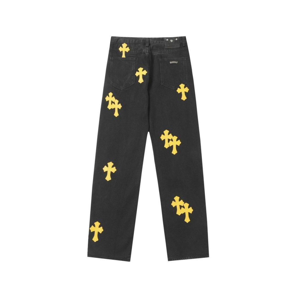 Chrome Hearts Yellow Cross Patch Loose Black Jeans OKZY2026482