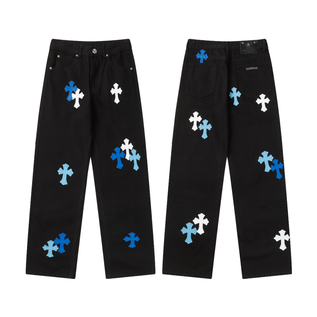 Chrome Hearts Multi Shade Blue Cross Patch Black Jeans OKZY2026483