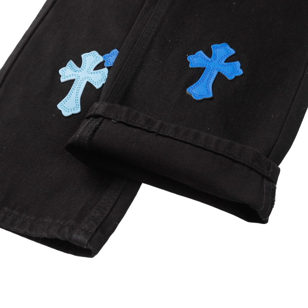 Chrome Hearts Multi Shade Blue Cross Patch Black Jeans OKZY2026483