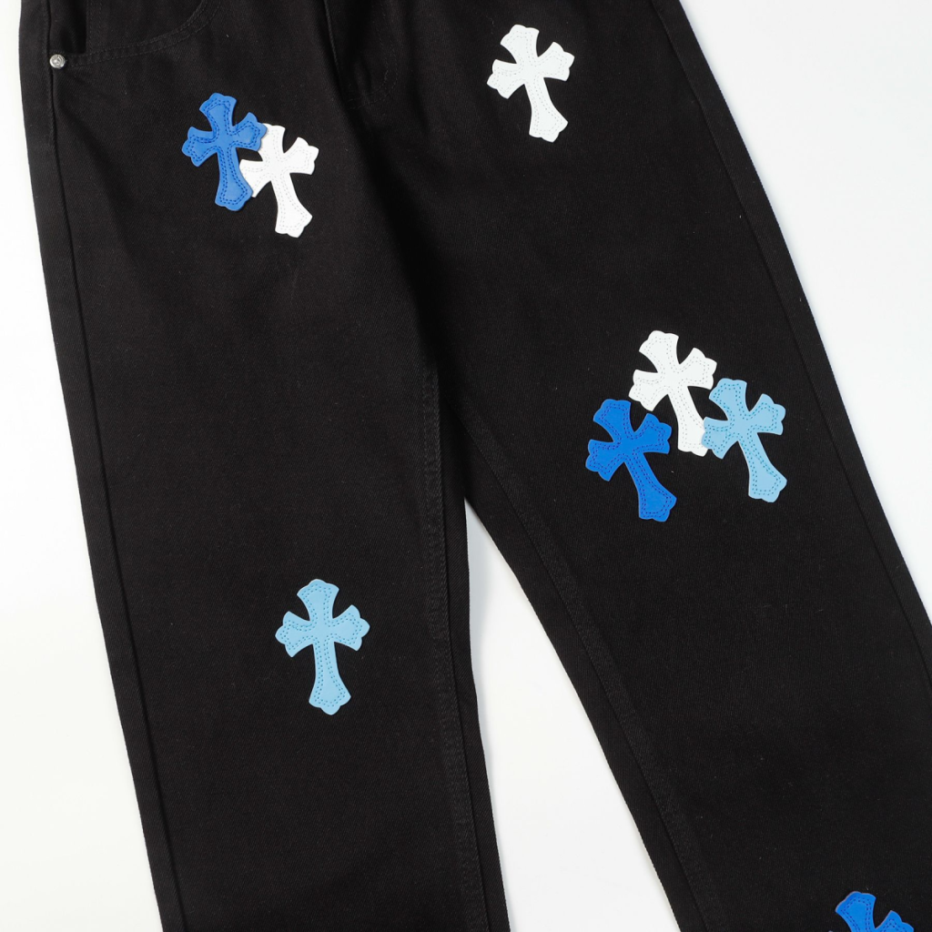 Chrome Hearts Multi Shade Blue Cross Patch Black Jeans OKZY2026483
