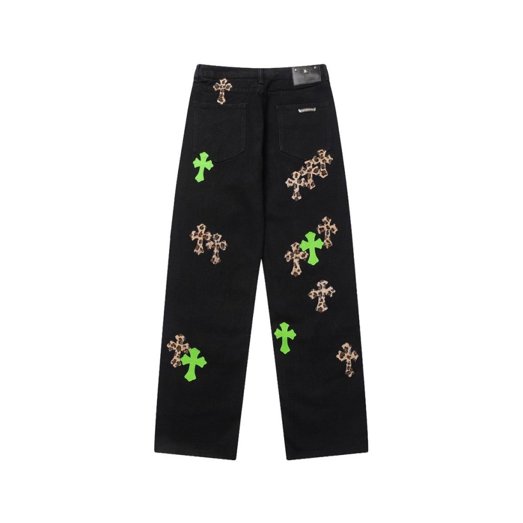Chrome Hearts Neon Green Leopard Cross Patch Black Jeans OKZY2026484