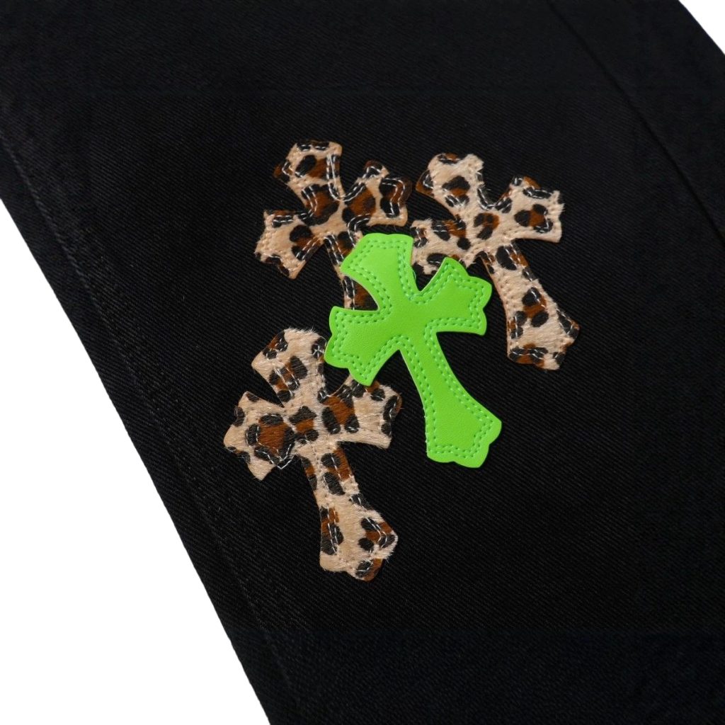 Chrome Hearts Neon Green Leopard Cross Patch Black Jeans OKZY2026484