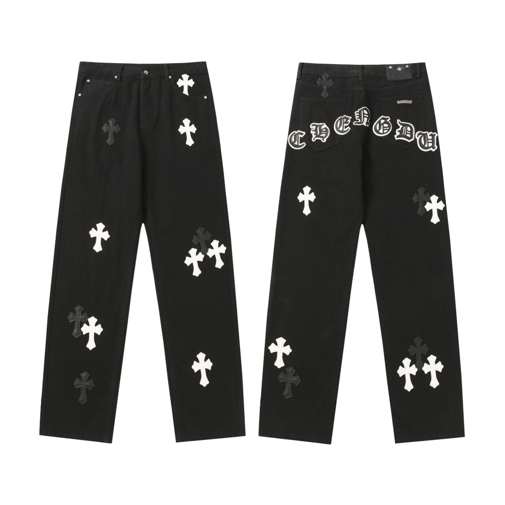 Chrome Hearts Letter & Cross Patch Black Jeans OKZY2026485